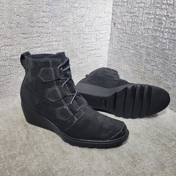 Sorel Toronto Women's US Size 9 Black Suede Lace Up Ankle Wedge Boots NL2115-010 - Picture 10 of 12